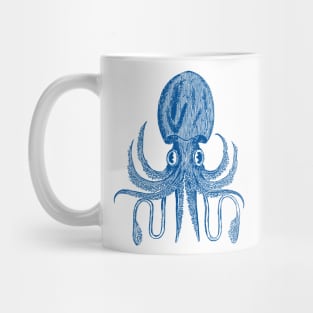 Playful Octopus Art Block Print in Blue Mug